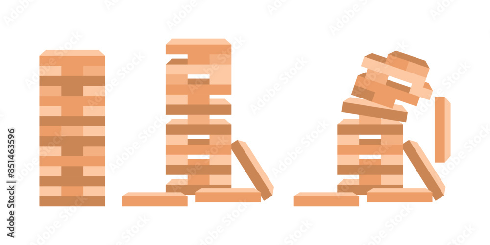 Tower games for kids icon in flat style. Wooden block puzzle vector illustration on isolated background. Balance game set sign business concept.