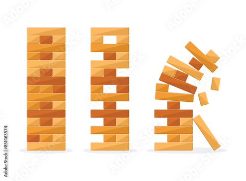 Tower games for kids icon in flat style. Wooden block puzzle vector illustration on isolated background. Balance game set sign business concept.