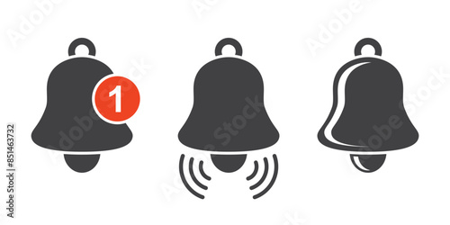 Notification bells icons set in flat style. Incoming inbox message vector illustration on isolated background. Ringing bell sign business concept.