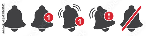 Notification bells icons set in flat style. Incoming inbox message vector illustration on isolated background. Ringing bell sign business concept.