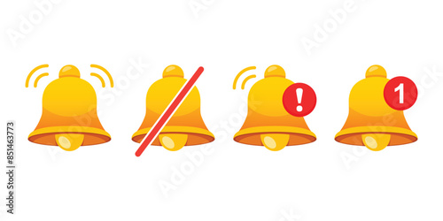 Notification bells icons set in flat style. Incoming inbox message vector illustration on isolated background. Ringing bell sign business concept.