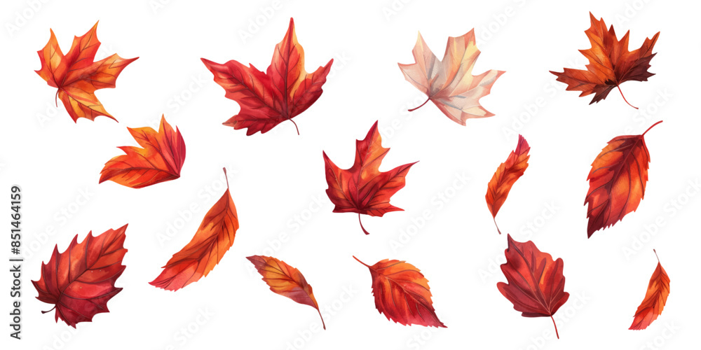 Fototapeta premium A set of autumn leaves isolated on a white background