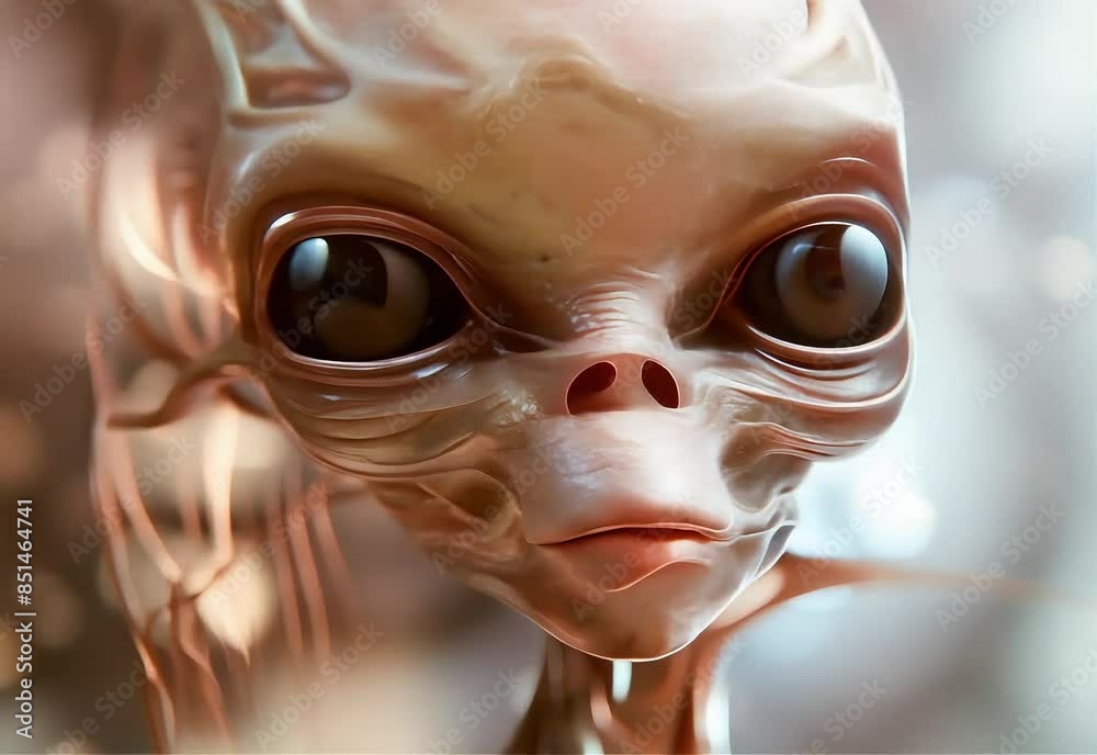 close-up of a newborn alien’s head, bathed in soft sunlight and surrounded by dreamy bokeh close-up of a newborn alien’s head, bathed in soft sunlight and surrounded by dreamy bokeh