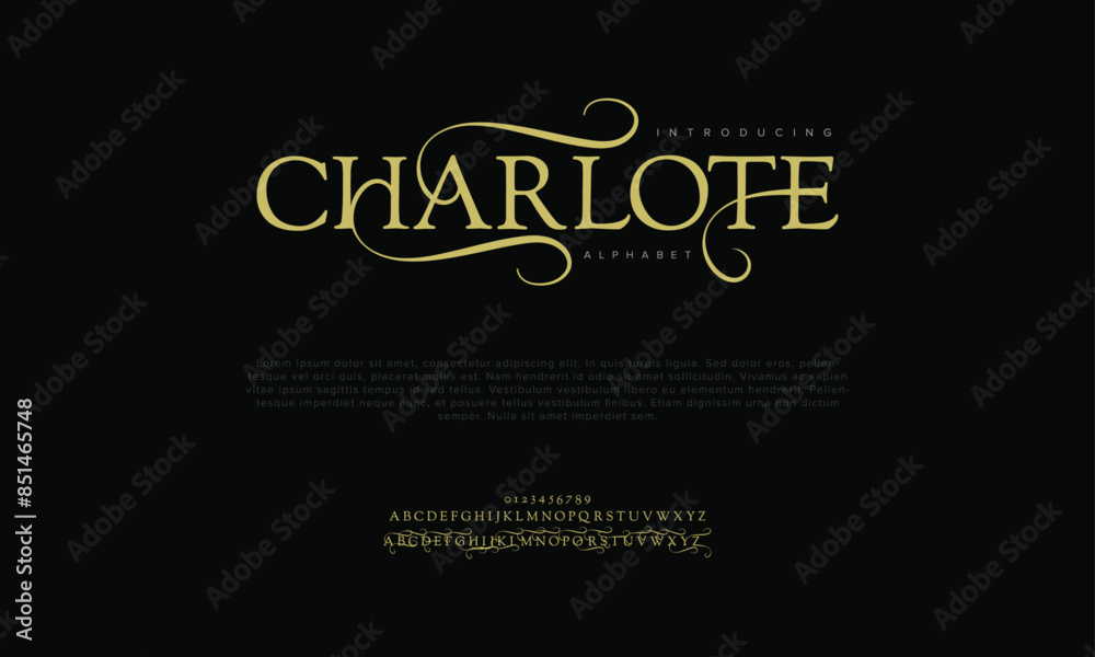 Charlote premium luxury elegant alphabet letters and numbers. Vintage wedding typography classic serif font decorative vintage retro. creative vector illustration Charlote premium luxury elegant alphabet letters and numbers. Vintage wedding typography classic serif font decorative vintage retro. creative vector illustration