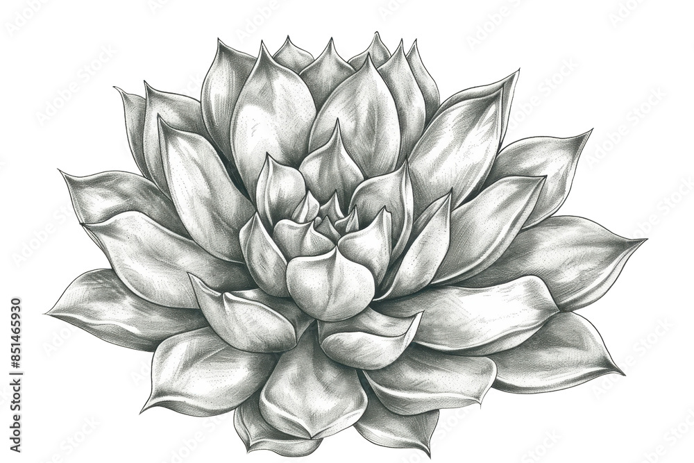 Black and white detailed illustration of a succulent plant with intricate petals in a rosette formation on a transparent background. Black and white detailed illustration of a succulent plant with intricate petals in a rosette formation on a transparent background.