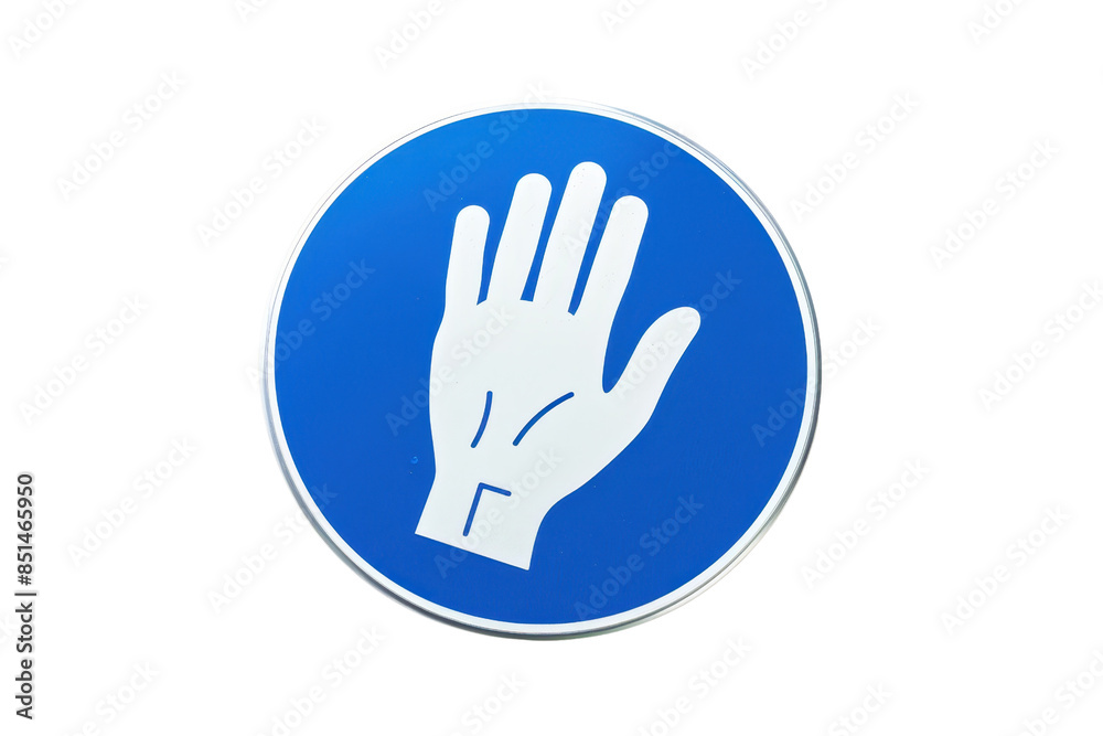 Blue circular stop sign with a white hand symbol indicating no entry or restriction, isolated on a transparent background. Blue circular stop sign with a white hand symbol indicating no entry or restriction, isolated on a transparent background.