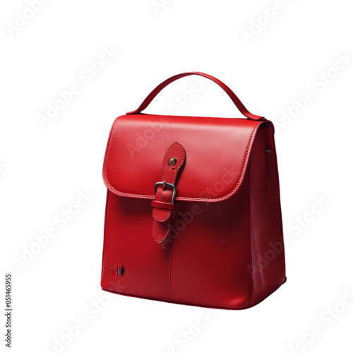 Red leather handbag transparent background generative ai