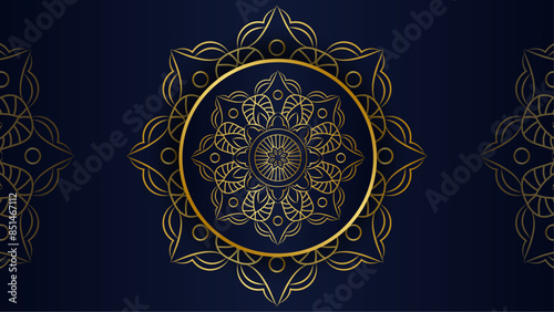 Luxury mandala background. Navy and gold elegant design template.