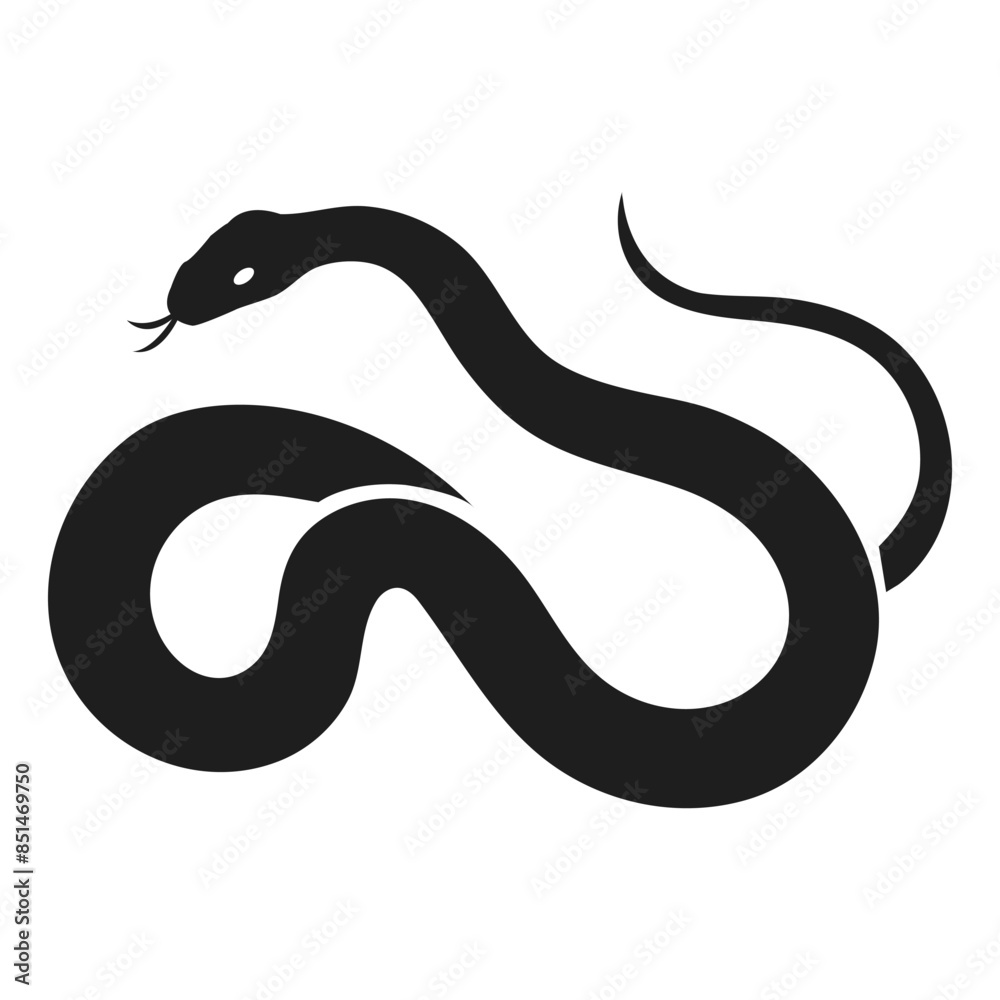 Naklejka premium Black Snake silhouette. Serpent flat vector isolated on white background