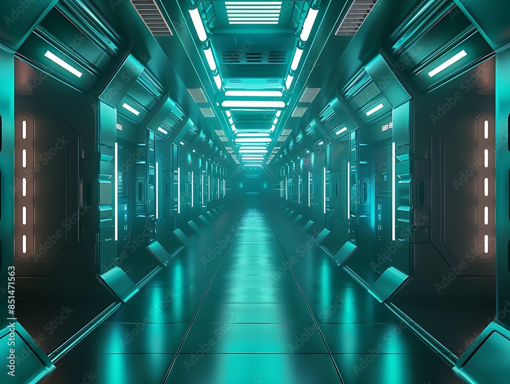 Fototapeta premium bright and shiny neon light tube passage 