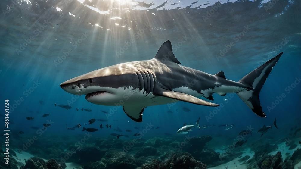 Fototapeta premium Ocean’s Guardian: The Shark’s Gaze