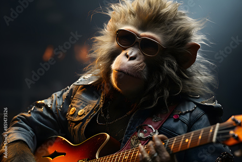 Metal style Monkey illustration with electric guitar