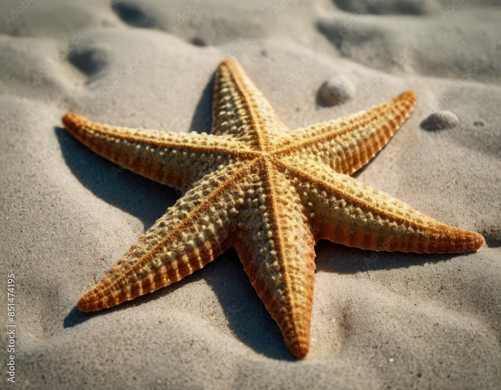 Una stella marina arancione brillante, distesa sulla sabbia umida.
Una stella marina arancione brillante, distesa sulla sabbia umida.