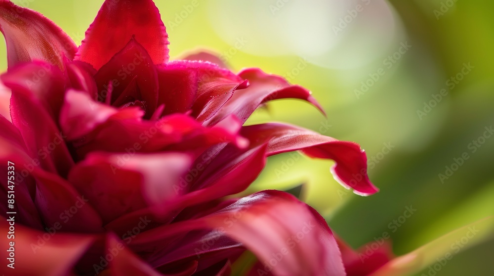 Bromeliad flower, macro shot, rich red and pink hues, bright natural light, intricate details, green background. Bromeliad flower, macro shot, rich red and pink hues, bright natural light, intricate details, green background.