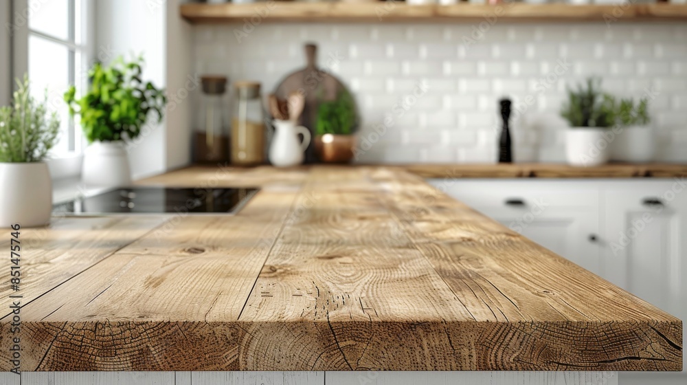 Fototapeta premium Modern Kitchen with Light White Tabletop Display Generative AI