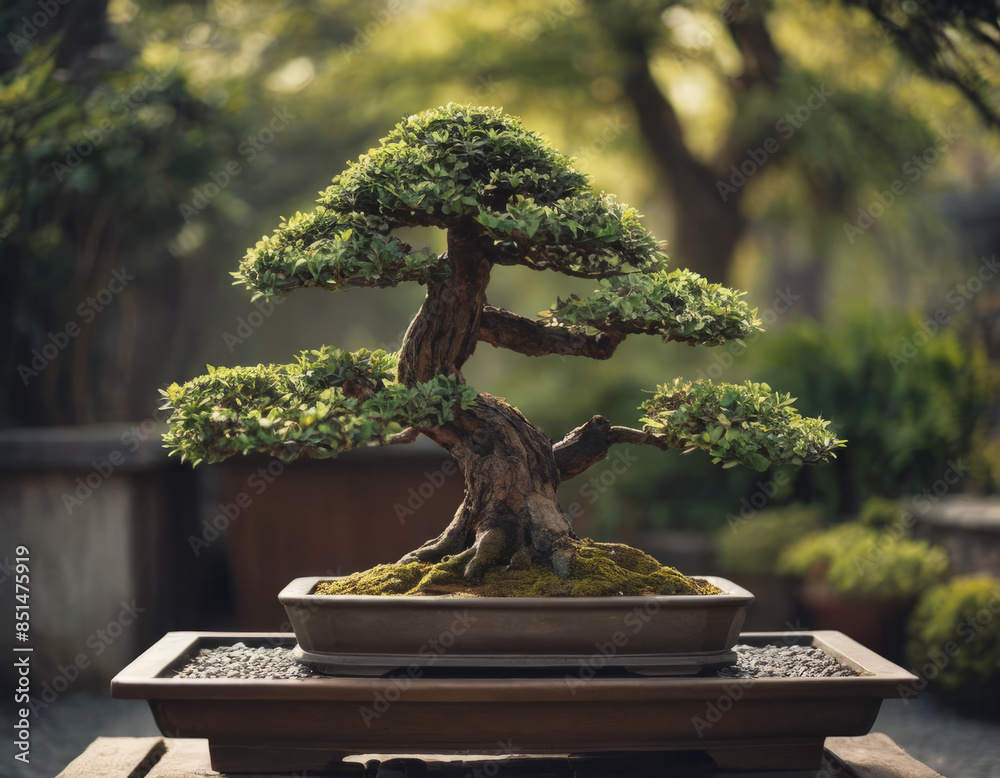 Un bonsai con un design a cascata, con rami che scendono elegantemente verso il basso.
Un bonsai con un design a cascata, con rami che scendono elegantemente verso il basso.