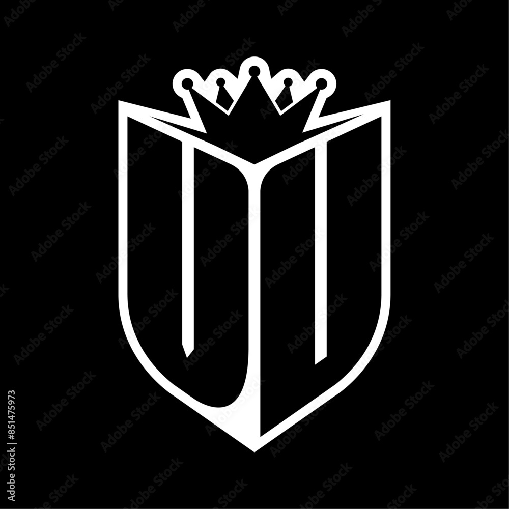 VU Letter bold monogram with shield shape and crown inside shield black ...