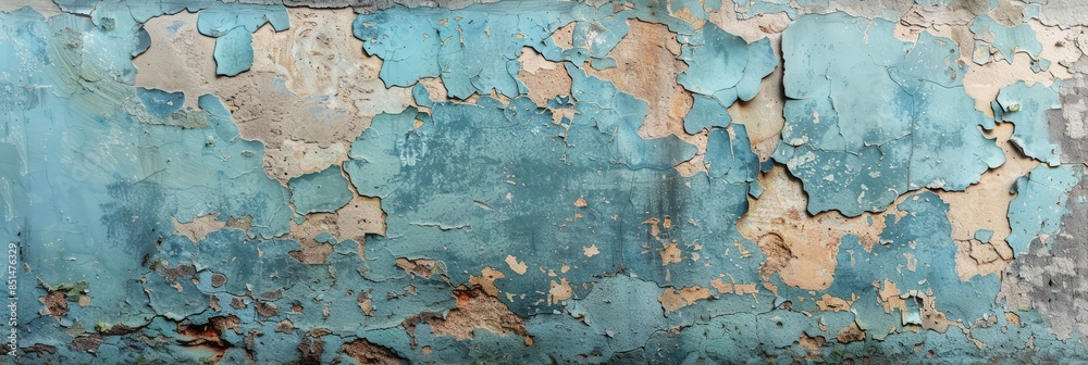 Obraz premium Peeling Blue Paint on a Weathered Wall