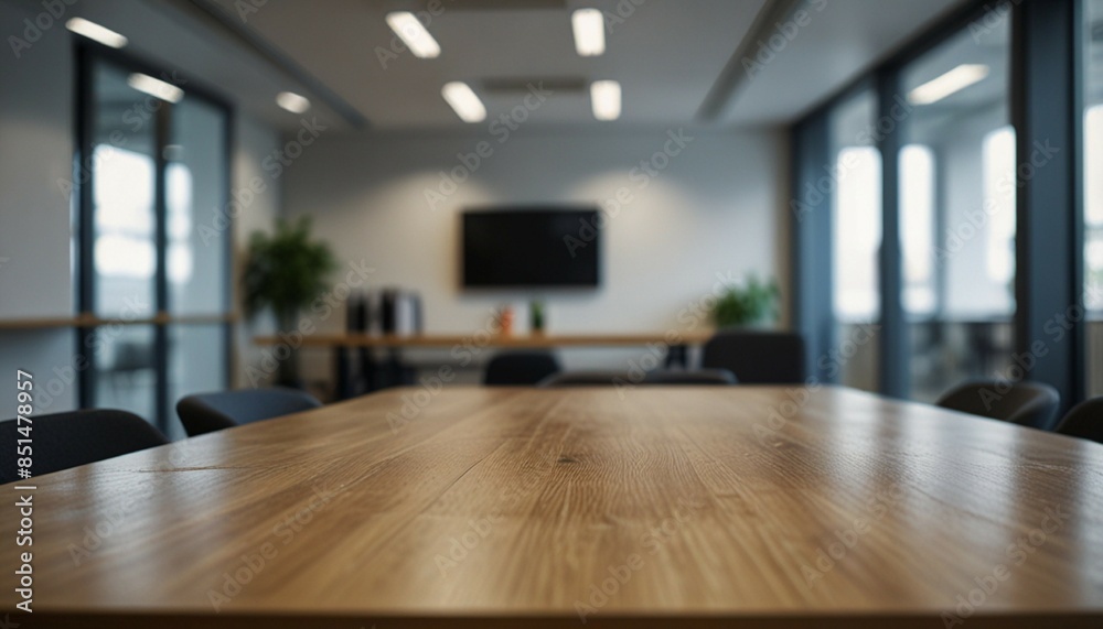 Plain blur view of table. In modern office workplace.. generative ai