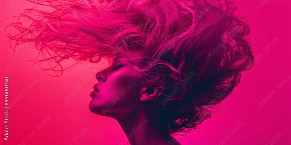 portrait of a beautiful lady with dynamic hairstyle in magenta color tones portrait of a beautiful lady with dynamic hairstyle in magenta color tones