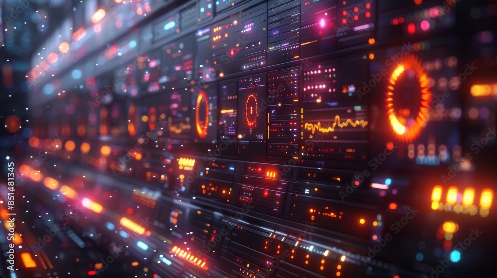 Obraz premium Animated Data Processing - Diverse Information Flows on Digital Screens