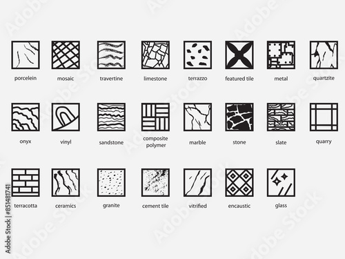 type of tile wall and floor outline icon collections.set of flooring materials pictogram symbol 