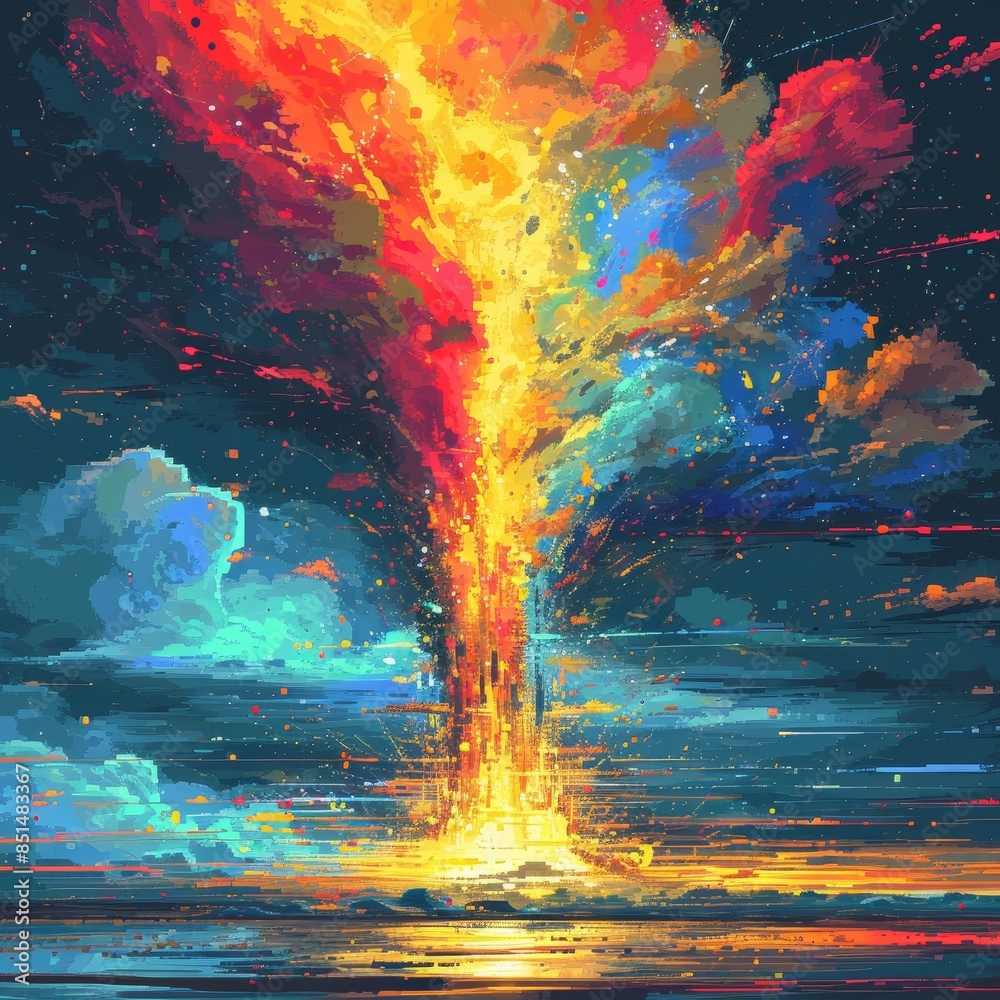 Fototapeta premium Pixels Inferno: Energetic Spectacle