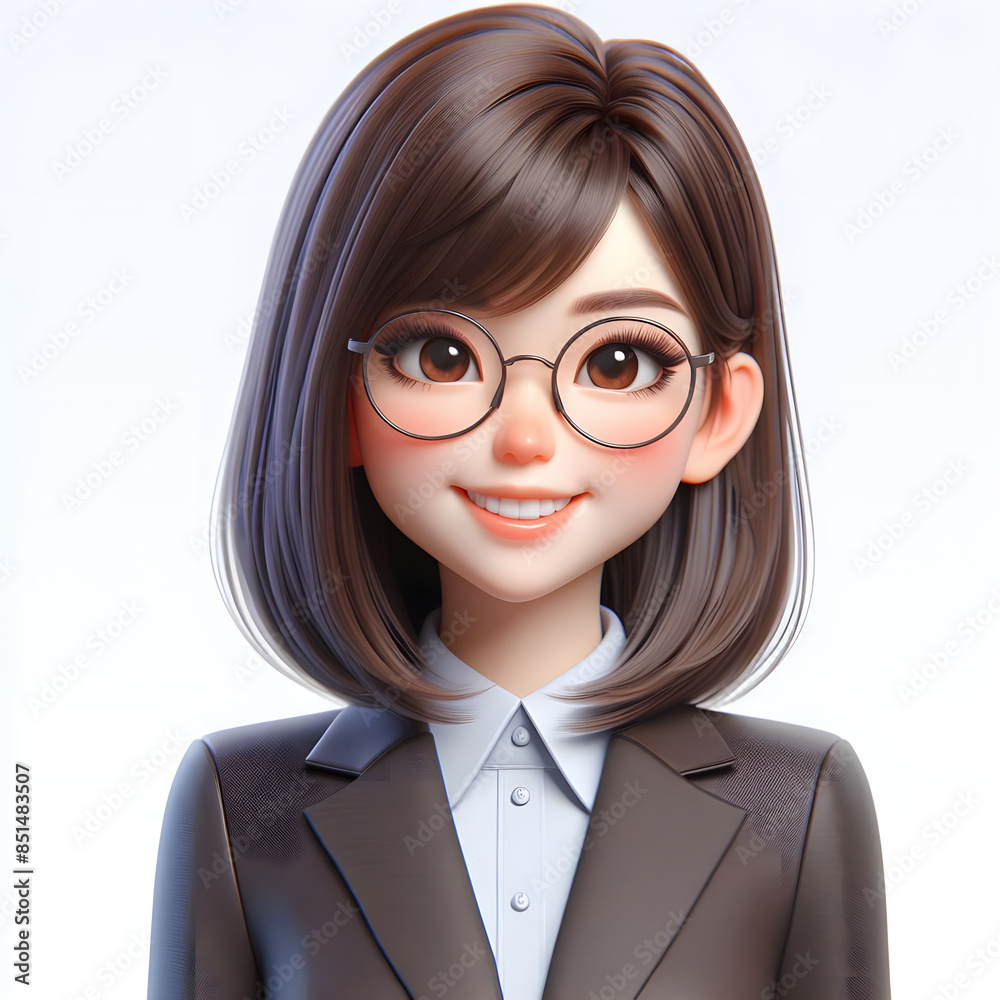 3D Rendering of Happy Asian Businesswoman with Glasses in Professional Attire 3D Rendering of Happy Asian Businesswoman with Glasses in Professional Attire