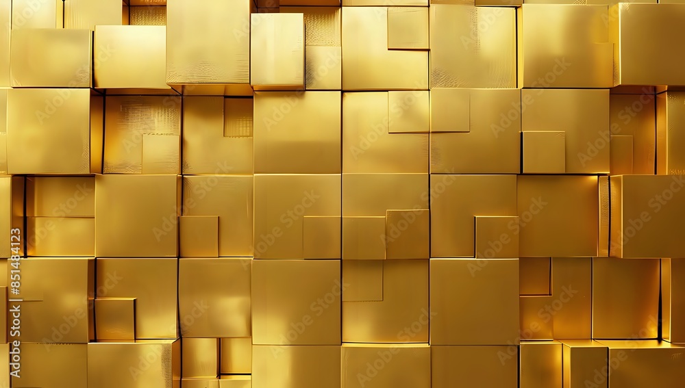 Golden Cubes Wall Illuminated by Top Left Light, Creating Shadows and Highlights Golden Cubes Wall Illuminated by Top Left Light, Creating Shadows and Highlights