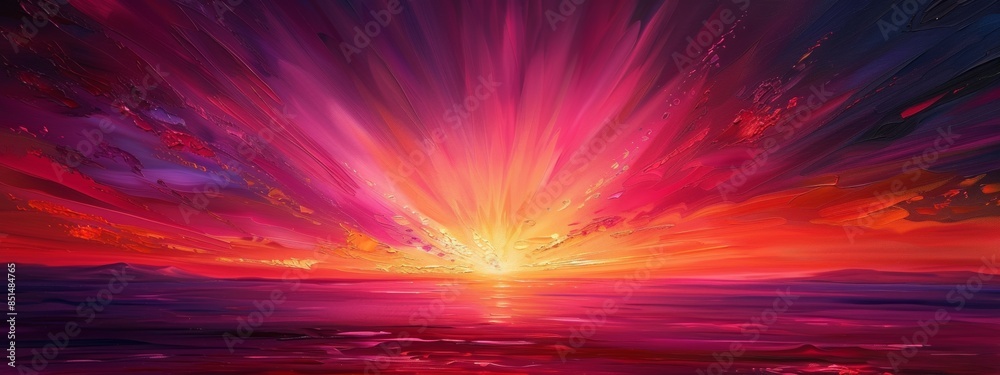Obraz premium A vibrant pink sunrise painting the sky with streaks of orange and purple, heralding the start of a new day.