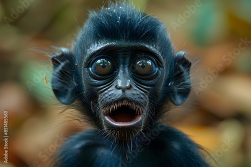 Surprised Baby Monkey in Natural Habitat - Wildlife Photography for Nature Conservation Posters © D