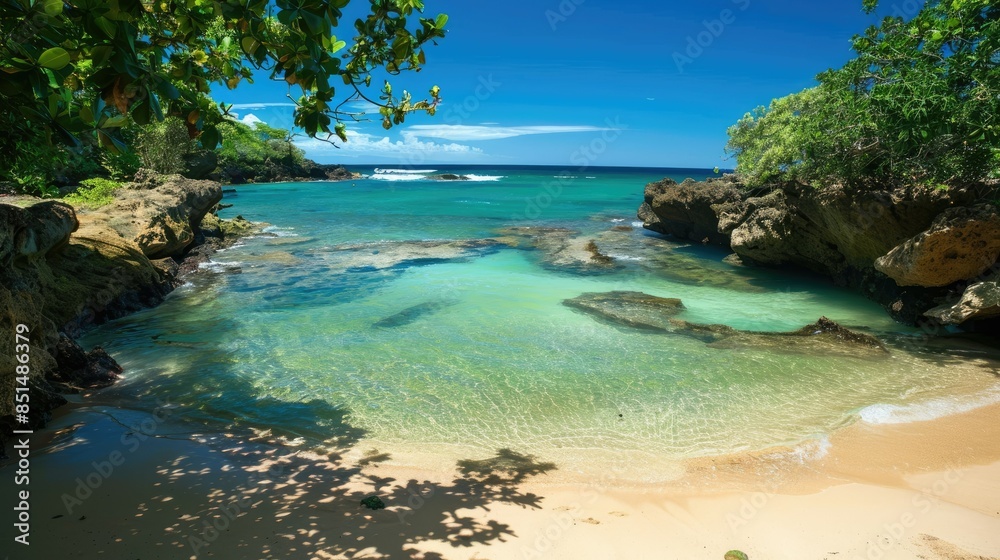 hidden cove with a sandy beach and crystal-clear waters AI generated hidden cove with a sandy beach and crystal-clear waters AI generated