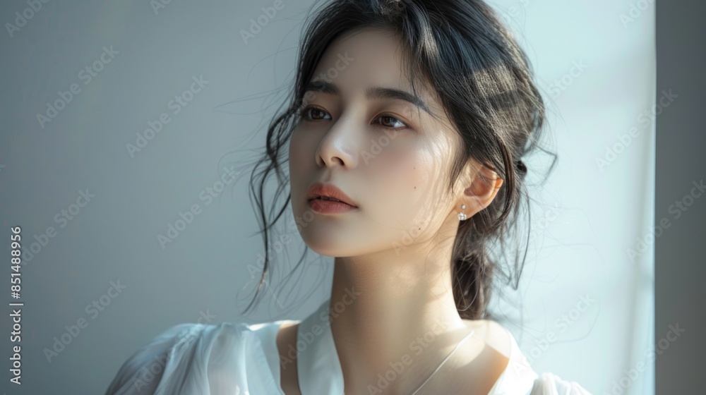 Serene Beauty: Young Asian Woman with Elegant Gaze Serene Beauty: Young Asian Woman with Elegant Gaze