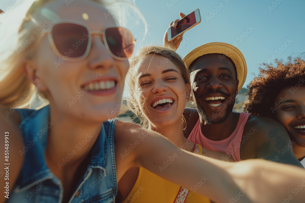 Friends enjoy a carefree day outdoors, taking selfies and having fun in the sun.