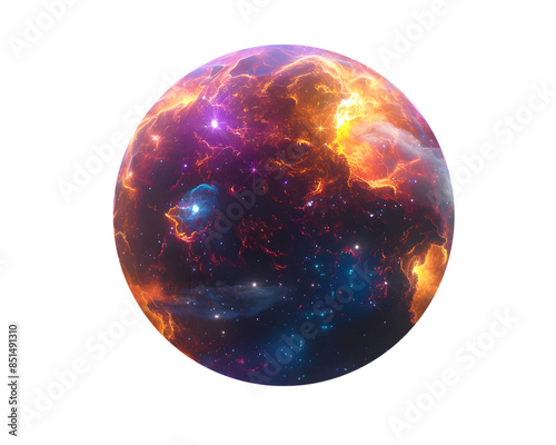 Planetary nebula expanding shell of gas ejected by a dying star on white background