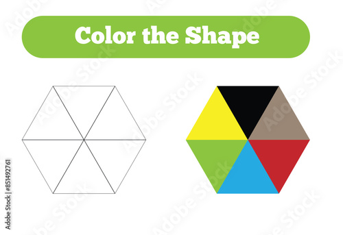 Color the Shape Educational Page for a Child. Colorful triangles hexagon for coloring