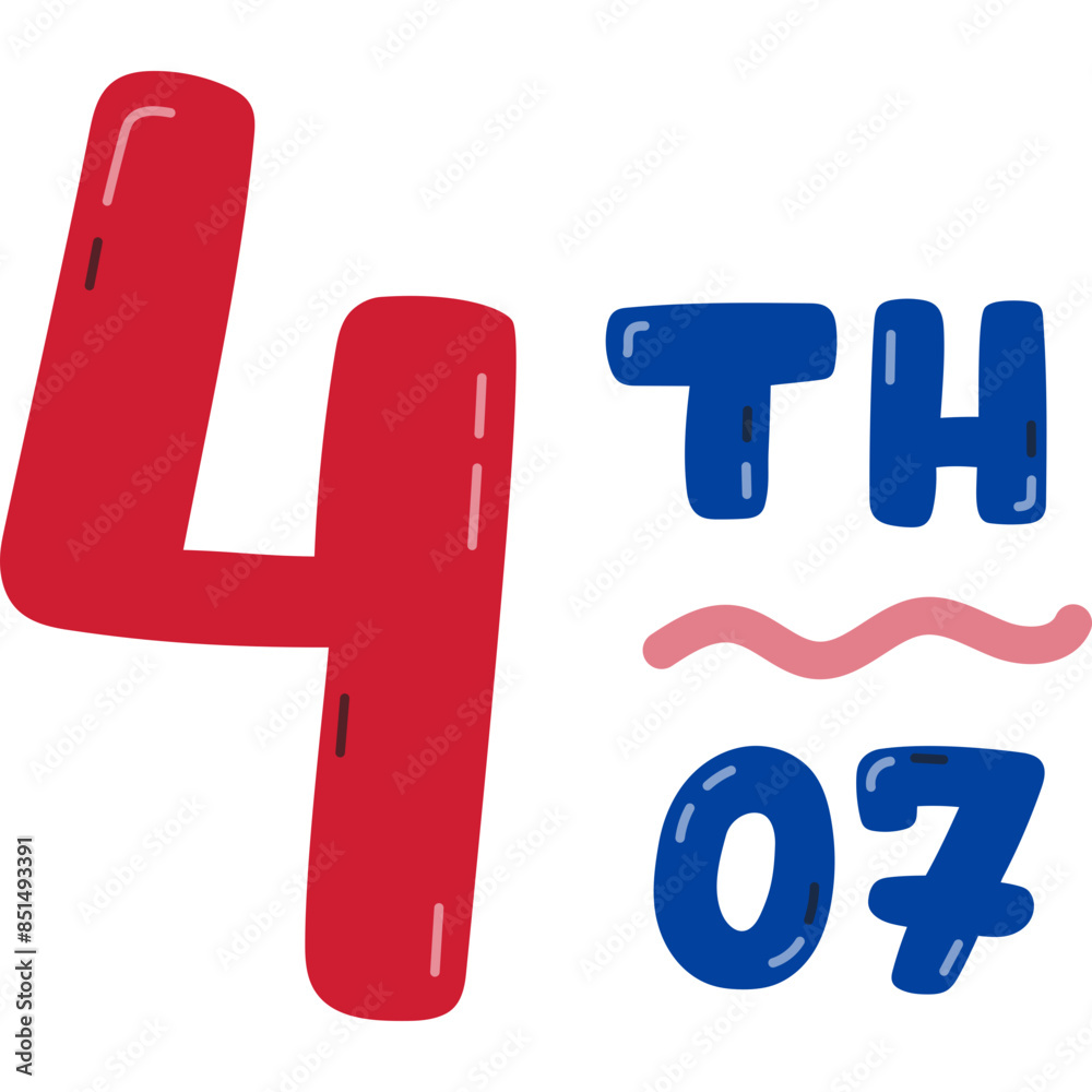 Cute hand written lettering with phrase Happy 4th of July. Hand drawn funky typography Cute hand written lettering with phrase Happy 4th of July. Hand drawn funky typography