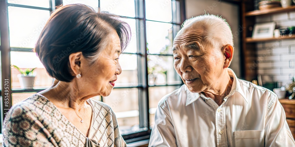 Elderly Asian Couple Having a Heartfelt Conversation Elderly Asian Couple Having a Heartfelt Conversation