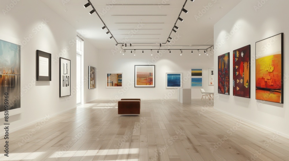 modern art gallery at home with white walls, spotlighting, and a curated collection of contemporary artworks modern art gallery at home with white walls, spotlighting, and a curated collection of contemporary artworks