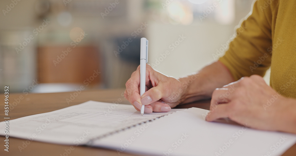 Senior woman, hands and writing on paperwork, form or application for retirement plan or insurance at home. Closeup of elderly female person signing documents, document or agreement on table at house Senior woman, hands and writing on paperwork, form or application for retirement plan or insurance at home. Closeup of elderly female person signing documents, document or agreement on table at house