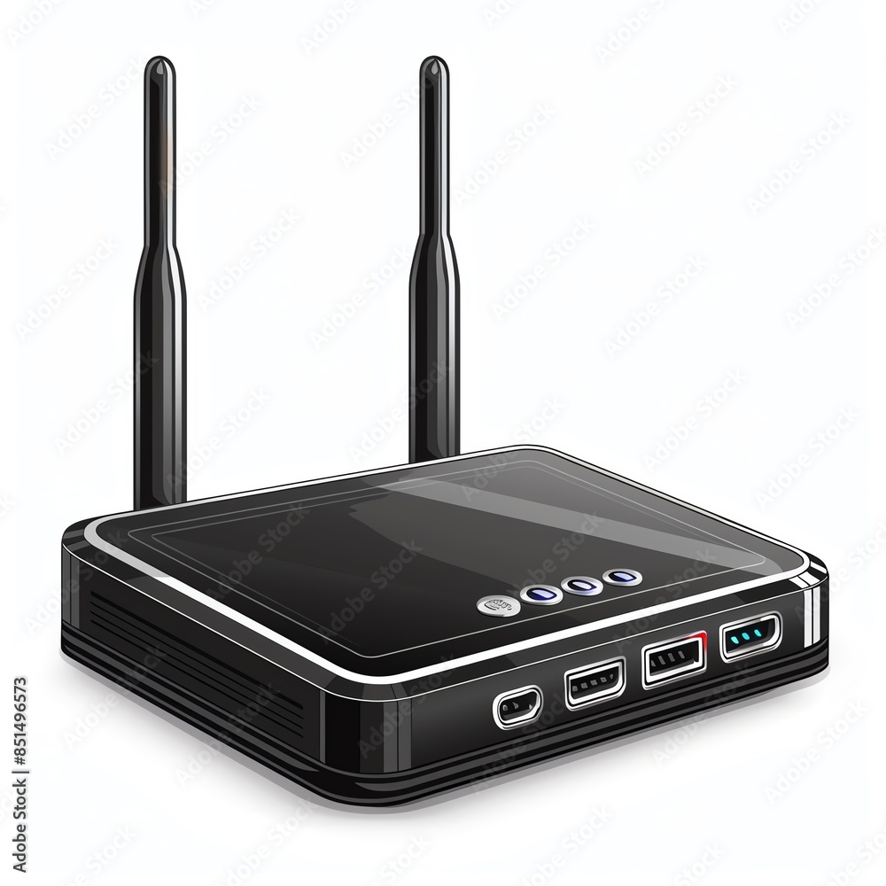A router clipart, computer hardware element, vector illustration, black, isolated on white background