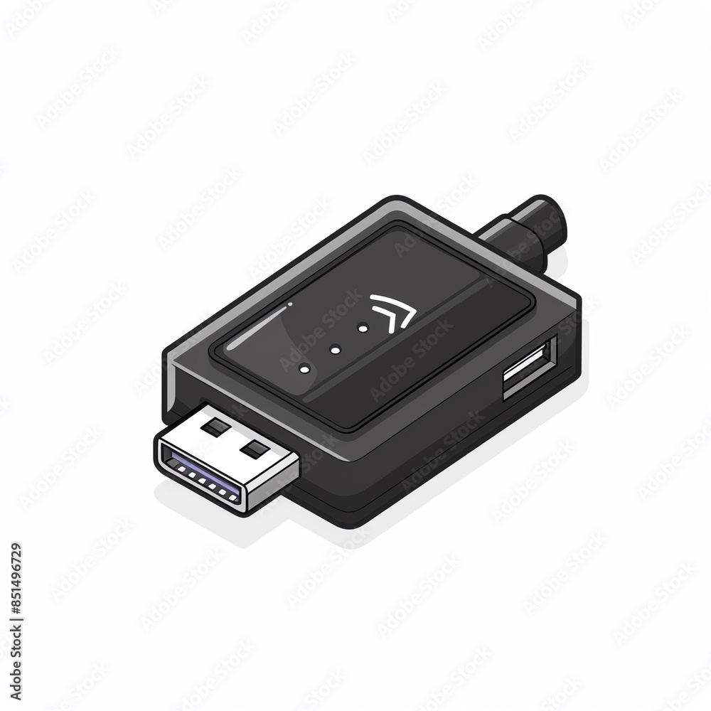 A USB hub clipart, computer hardware element, vector illustration, black, isolated on white background A USB hub clipart, computer hardware element, vector illustration, black, isolated on white background