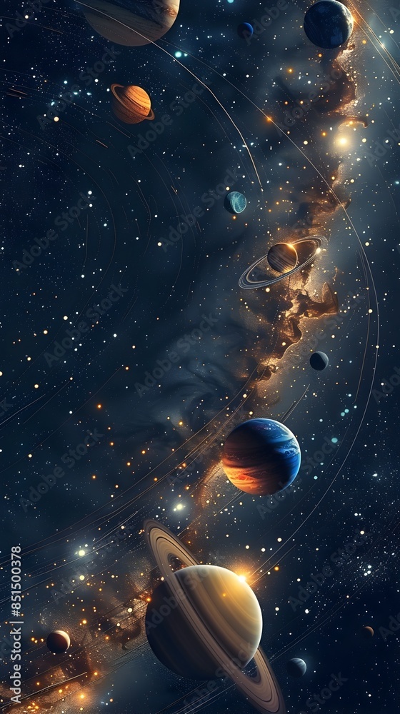 Naklejka premium Captivating Orbital Design of Planets in Solar System Frame