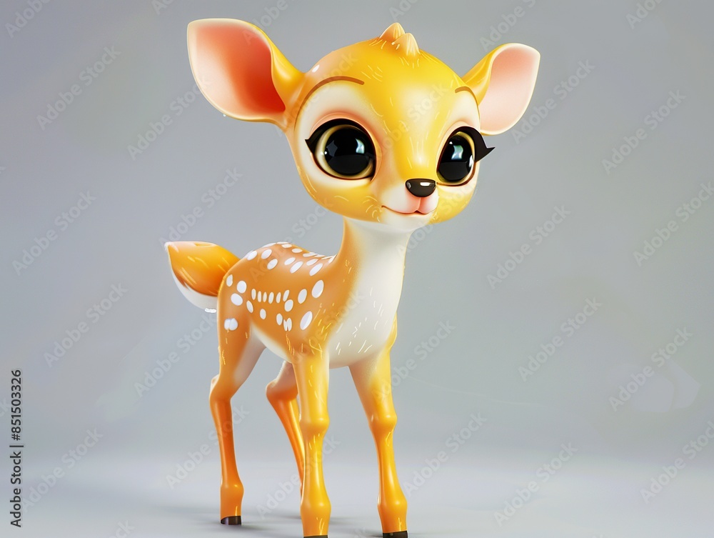 Fototapeta premium 3D Super cute deer toy, big watery eyes, standing form, super minimalist, fantastic, happy