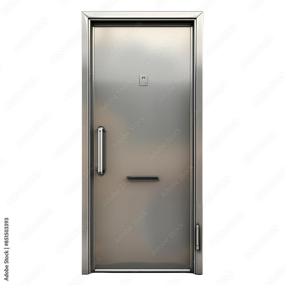 Modern stainless steel door with handle, isolated on transparent background. Perfect for architectural designs and construction projects. Modern stainless steel door with handle, isolated on transparent background. Perfect for architectural designs and construction projects.