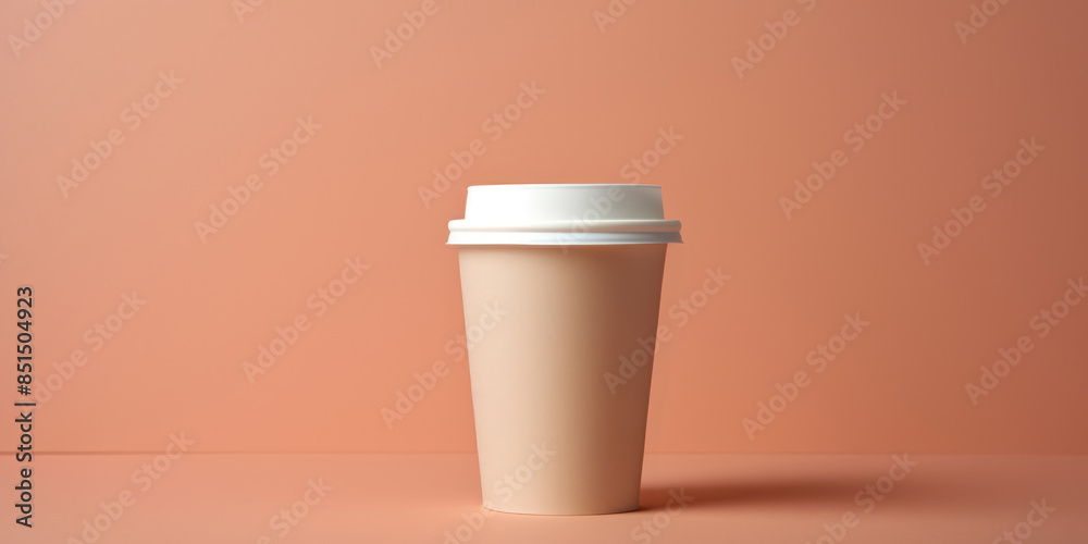 Eco-Friendly Disposable Coffee Cup On Pastel Background. Paper Takeaway Coffee Cup Presentation. Generative AI