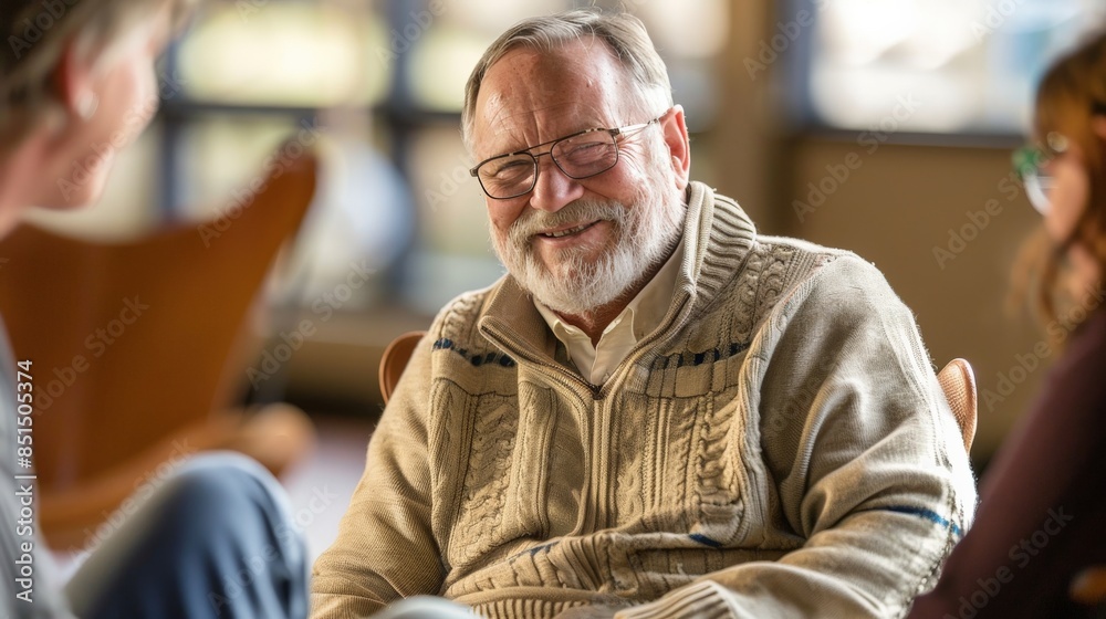 Elderly man talking with friends in retirement communities
