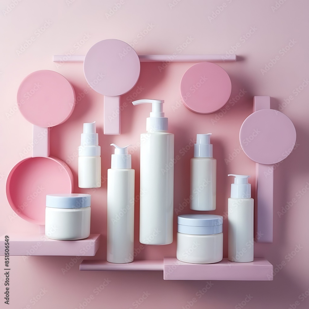 cosmetic product image.pink and white pills on white background,.pink lipstick. 