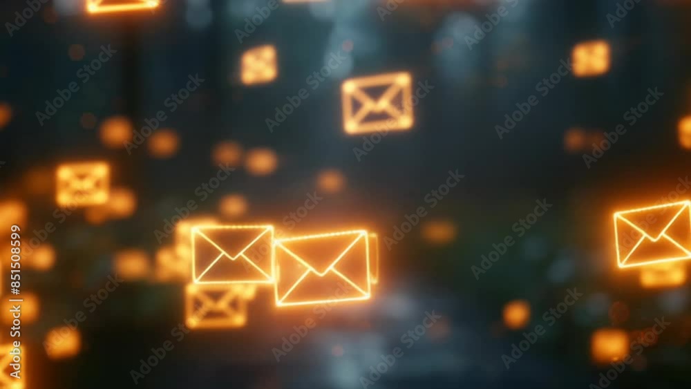 A vibrant digital mail concept with colorful envelopes surrounding a computer screen in a modern, artistic workspace.