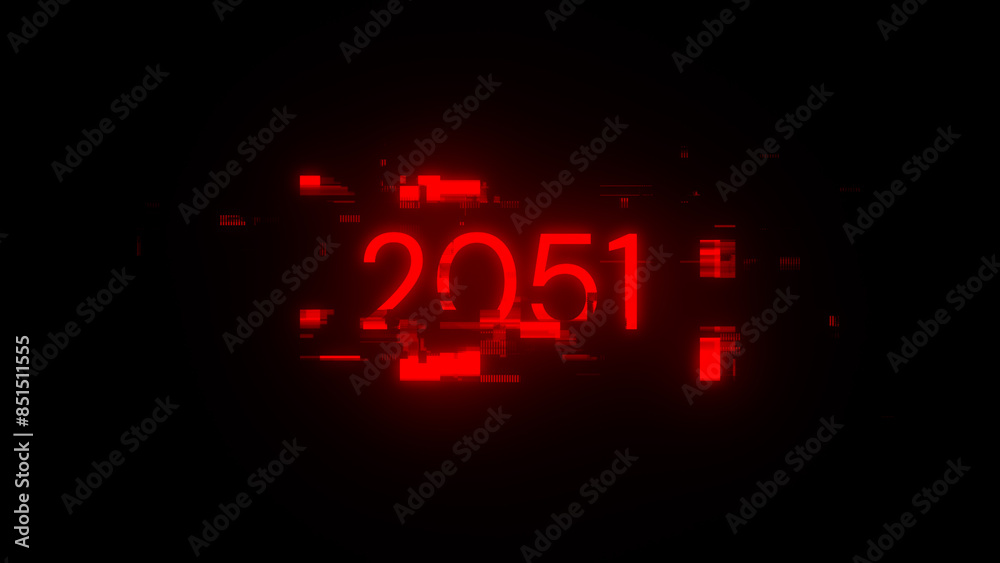3D rendering 2051 text with screen effects of technological glitches 3D rendering 2051 text with screen effects of technological glitches